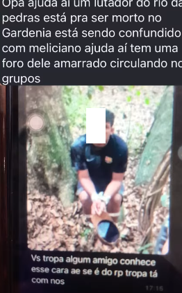 Traficantes da Gardênia Azul (CV) confundiram morador de Rio das Pedras com miliciano e o amarraram para ser morto. Foto correu as redes sociais e ele acabou sendo liberado