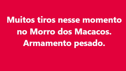 Moradores têm reações diferentes sobre mais um tiroteio no Morro dos Macacos (TCP). Uns disseram que é coisa normal, outros falaram que já tinha um tempo que não havia confronto. “Está virando rotina”. “Estava desacostumado já”