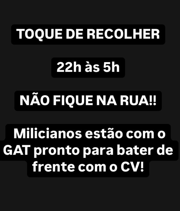 Mais um boato de toque de recolher em Guaratiba por conta da guerra entre o CV e a milícia